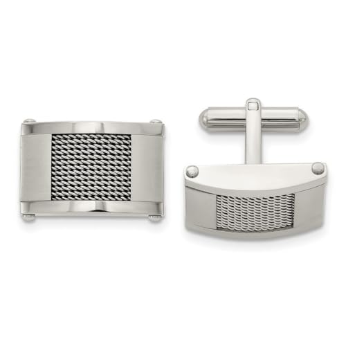 Manschettenknöpfe aus gebürstetem und poliertem Edelstahldraht, Maße: 11 x 19 mm breit, Schmuck für Herren von JewelryWeb