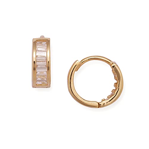 Massive 14 Karat Gelb- oder Weißgold, Baguette-CZ, simulierter Diamant, Scharnier-Creolen (4 mm x 12 mm), Kreolen für Damen, One Size, Zirkonia Edelstein Goldfarben, Zirkonia von JewelryWeb