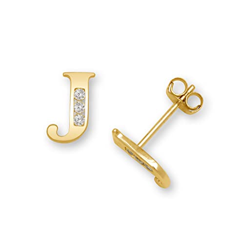 Massives 14 Karat Gelbgold, Kanalfassung (A Z), Zirkonia, künstlicher Diamant, Buchstaben-Name, personalisierbar, Monogramm, Initialen-Ohrstecker, Ohrstecker für Damen, One Size, Zirkonia Edelstein von JewelryWeb