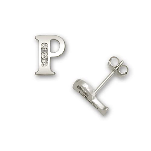 Massives 14 Karat Weißgold, Kanalfassung (A Z), Zirkonia, künstlicher Diamant, Buchstaben-Name, personalisierbar, Monogramm, Initialen-Ohrstecker, Ohrstecker für Damen, One Size, Zirkonia Edelstein von JewelryWeb