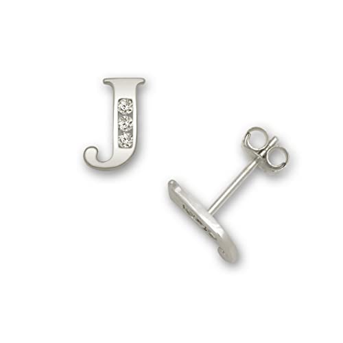 Massives 14 Karat Weißgold, Kanalfassung (A Z), Zirkonia, künstlicher Diamant, Buchstaben-Name, personalisierbar, Monogramm, Initialen-Ohrstecker, Ohrstecker für Damen, One Size, Zirkonia Edelstein von JewelryWeb