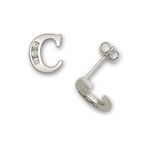 Massives 14 Karat Weißgold, Kanalfassung (A Z), Zirkonia, künstlicher Diamant, Buchstaben-Name, personalisierbar, Monogramm, Initialen-Ohrstecker, Ohrstecker für Damen, One Size, Zirkonia Edelstein von JewelryWeb