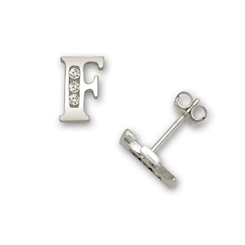 Massives 14 Karat Weißgold, Kanalfassung (A Z), Zirkonia, künstlicher Diamant, Buchstaben-Name, personalisierbar, Monogramm, Initialen-Ohrstecker, Ohrstecker für Damen, One Size, Zirkonia Edelstein von JewelryWeb