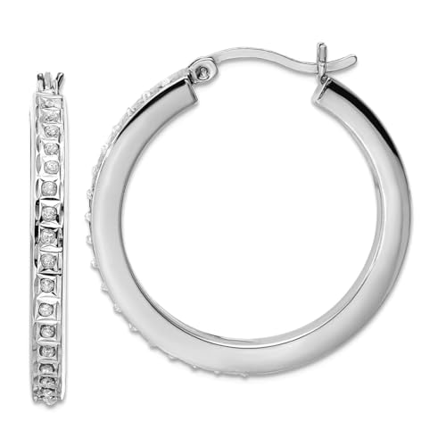 Mystique-Creolen, 925er Sterlingsilber, platiniert, 30 x 29,65 mm breit, 3,25 mm dick, Schmuckgeschenk für Mutter, Einheitsgröße, Diamant-Edelstein, Metall, Diamant von JewelryWeb