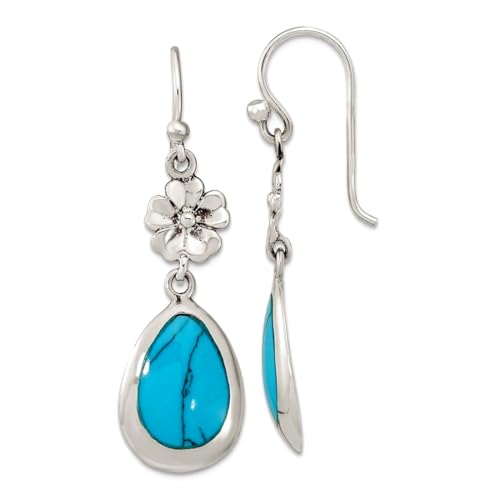 Ohrhänger Sterling-Silber 925 poliert Kunsttürkis Blumenmotiv Tropfenform 40,1 x 12 mm breit – Schmuckgeschenk für Mama, One Size, Edelstein Metall Silber, Türkis Ohrhänger Sterling-Silber 925 poliert Kunsttürkis Blumenmotiv Tropfenform 40,1 x 12 mm breit – Schmuckgeschenk für Mama, One Size, Edelstein Metall Silber, Türkis von JewelryWeb