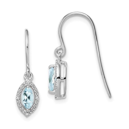 Ohrhänger aus 925er-Sterlingsilber, polierter Schäferhaken, Diamant und Aquamarin, 21 x 6 mm breit, baumelnde Ohrringe für Damen von JewelryWeb