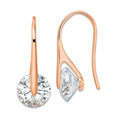 Ohrhänger aus 925er-Sterlingsilber, roséfarben, poliert, rund, Zirkonia, künstlicher Diamant, lang, 24,5 x 10,9 mm breit, Schmuckgeschenk für Mutter, One Size, Zirkonia Edelstein Metall, Zirkonia von JewelryWeb