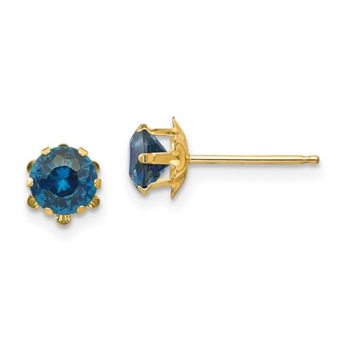 Ohrringe aus 14 Karat Gelbgold, poliert, 5 mm, künstlicher Blautopas (Dezn), Ohrringe misst 5 x 5 mm, Schmuck für Damen, One Size, Edelstein Blautopas Edelstein Goldfarben, Blauer Topas von JewelryWeb