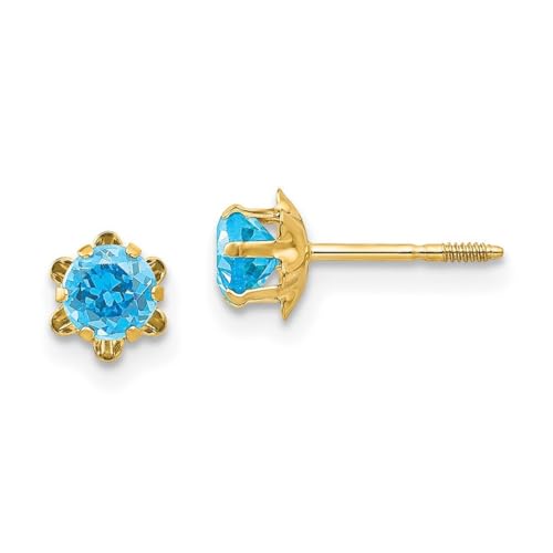 Ohrringe aus 14 Karat Gelbgold, poliert, Schraubverschluss, 4 mm, künstlicher Blautopas (Dezn), Schraubverschluss, Maße: 4 x 4 mm, Schmuck für Damen, One Size, Edelstein Blautopas Edelstein von JewelryWeb