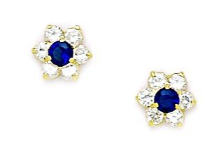 Ohrringe aus 14-karätigem Gelbgold, Septemberblau, Zirkonia, mittlere Blume, Schraubverschluss, Maße: 7 x 8 mm, Schmuck für Damen, One Size, Zirkonia Edelstein Zirkonia Edelstein Goldfarben, Zirkonia von JewelryWeb