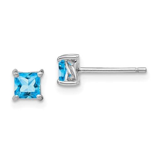 Ohrringe aus 925er-Sterlingsilber, 4 mm, Prinzessinnen-Blautopas, Maße: 5 x 5 mm breit, Schmuck für Damen, One Size, Edelstein Metall Blautopas Edelstein Metall, Blautopas von JewelryWeb