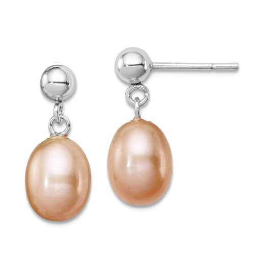 Ohrringe aus 925er-Sterlingsilber, 7,5 mm, rosa Süßwasser-Zuchtperlen, Maße: 17 x 7 mm breit, Schmuck für Damen von JewelryWeb