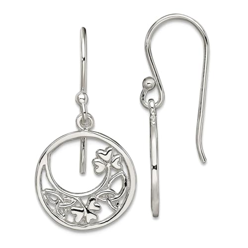 Ohrringe aus 925er-Sterlingsilber, Kreis Kleeblatt und keltischer Knoten, lang, baumelnde Ohrringe, 26,15 x 13,1 mm, breite Ohrringe für Frauen von JewelryWeb