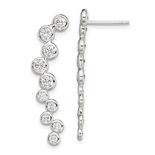 Ohrringe aus 925er-Sterlingsilber, Lünette, Zirkonia, künstlicher Diamant, Ohrkletterer, 33 x 12 mm breit, Schmuck für Damen, Sterling Silber, Zirkonia von JewelryWeb