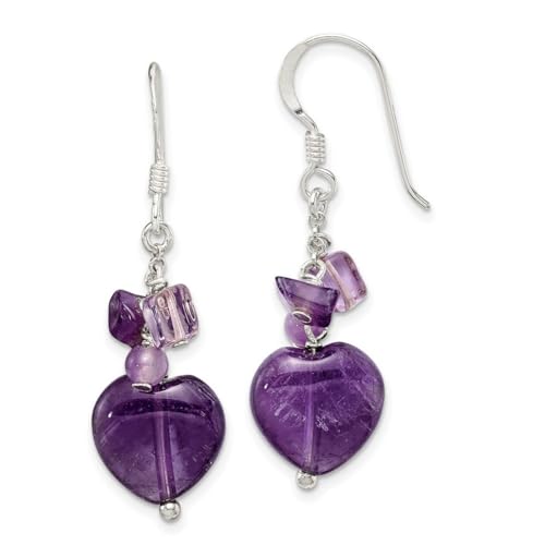 Ohrringe aus 925er-Sterlingsilber, Schäferhaken, blaue Spitze, Achat, Amethyst, Liebe, Herz, lange Hänge-Ohrringe, Maße: 37 x 12 mm breit, Schmuck für Damen, One Size, Edelstein Achat Amethyst von JewelryWeb