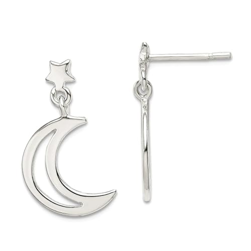 Ohrringe aus 925er-Sterlingsilber, Stern und himmlischer Mond, lang, 20,5 x 11,2 mm breit, Schmuck für Damen von JewelryWeb