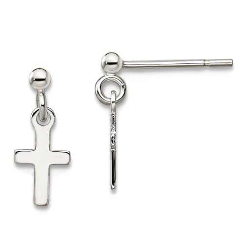 Ohrringe aus 925er-Sterlingsilber, baumelnd, poliert, religiöser Glaube, Kreuz-Ohrringe, Maße: 24 x 7 mm breit, Schmuck für Damen von JewelryWeb