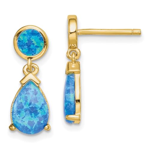 Ohrringe aus 925er-Sterlingsilber, goldfarben, künstlicher blauer Opal, Tropfenform, 17,87 mm lang, Schmuck für Damen, One Size, Edelstein Metall Edelstein Goldfarben Metall, Opal von JewelryWeb