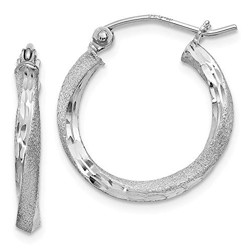 Ohrringe aus 925er-Sterlingsilber, hohles Rohr, Scharnierpfosten, poliert und satiniert, glitzernd, Maße: 21 x 20 mm breit, 2,5 mm dick, Schmuck für Damen, One Size, Metall Silber Sterling Silber, von JewelryWeb