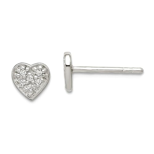 Ohrringe aus 925er-Sterlingsilber, massiv, poliert, Zirkonia, simulierter Diamant, Herzform, 6 x 7 mm breit, Schmuck für Damen von JewelryWeb
