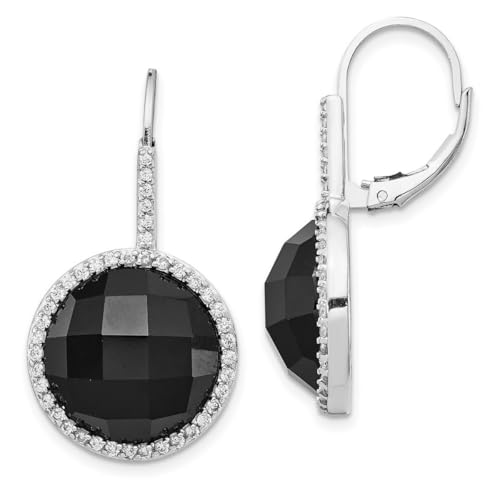 Ohrringe aus 925er-Sterlingsilber, mit Klappbügel, Cubic Zirkonia und schwarzem künstlichem Onyx, Schachbrettschliff, lang, baumelnd, Schmuck für Frauen, One Size, Zirkonia Edelstein Metall, Zirkonia von JewelryWeb