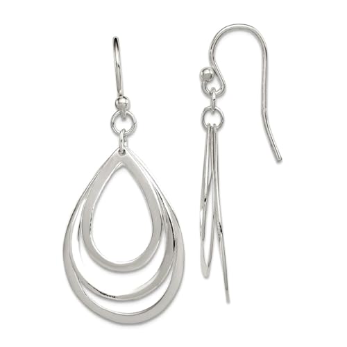 Ohrringe aus 925er-Sterlingsilber, mit Schäferhaken, poliert, Tropfenform, Maße: 40 x 17 mm breit, Schmuck für Damen von JewelryWeb