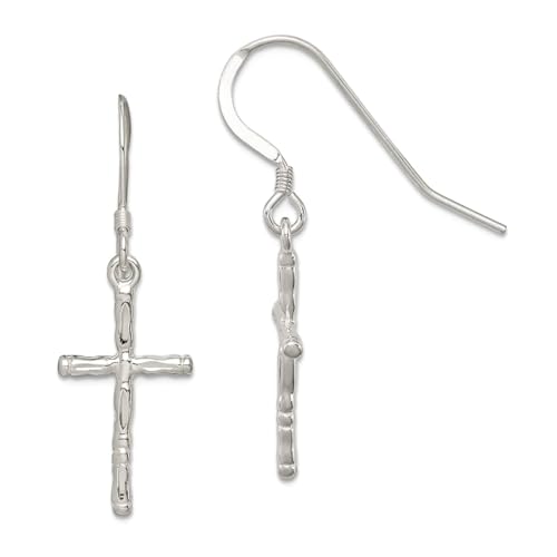 Ohrringe aus 925er-Sterlingsilber, mit Schäferhaken, poliert, religiöser Glaube, Kreuz, Maße: 36 x 11 mm breit, Schmuck für Damen von JewelryWeb