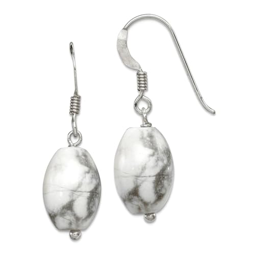 Ohrringe aus 925er-Sterlingsilber, mit Schäferhaken, weißer Howlith, 28 x 10 mm breit, baumelnde Ohrringe für Damen von JewelryWeb