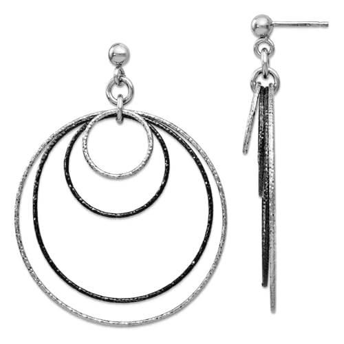 Ohrringe aus 925er-Sterlingsilber, mit polierter Rutheniumbeschichtung und Rutheniumbeschichtung, glitzernder Schnitt, Maße: 57 x 22 mm breit, Schmuck für Damen von JewelryWeb