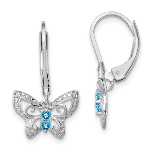 Ohrringe aus 925er-Sterlingsilber, poliert, Klappbügel, Blautopas und Diamanten, Maße: 24 x 13 mm breit, Schmuck für Damen, Diamant von JewelryWeb