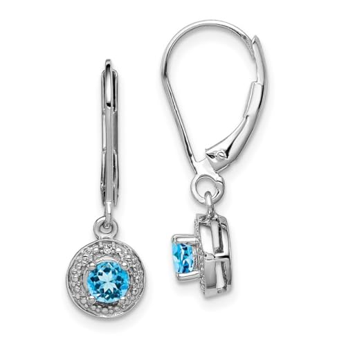 Ohrringe aus 925er-Sterlingsilber, poliert, Klappbügel, Diamant und Blautopas, Maße: 26 x 7 mm breit, Schmuck für Damen, Diamant von JewelryWeb