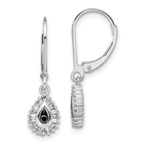 Ohrringe aus 925er-Sterlingsilber, poliert, Krappenfassung, Klappbügel, schwarzer und weißer Diamant, lange Hänge-Ohrringe, Maße: 27 x 6 mm breit, Schmuck für Damen, One Size, Diamant Edelstein von JewelryWeb