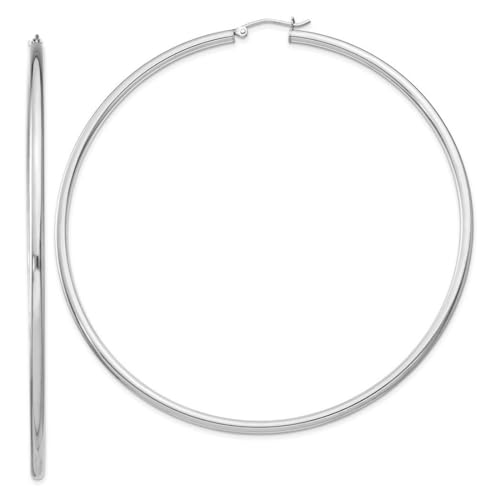 Ohrringe aus 925er-Sterlingsilber, poliert, hohl, Scharnierpfosten, 2,5 mm, runde Creolen, Maße: 82 x 80 mm breit, 2,5 mm dick, Schmuck für Damen Ohrringe aus 925er-Sterlingsilber, poliert, hohl, Scharnierpfosten, 2,5 mm, runde Creolen, Maße: 82 x 80 mm breit, 2,5 mm dick, Schmuck für Damen von JewelryWeb