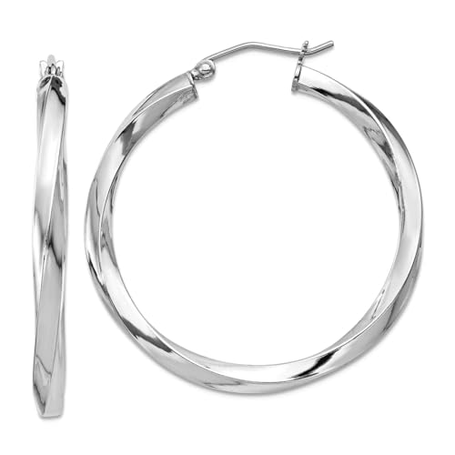 Ohrringe aus 925er-Sterlingsilber, poliert, hohl, Scharnierpfosten, 3,00 mm, gedrehte Creolen, Maße: 36 x 34 mm breit, 3 mm dick, Schmuck für Damen Ohrringe aus 925er-Sterlingsilber, poliert, hohl, Scharnierpfosten, 3,00 mm, gedrehte Creolen, Maße: 36 x 34 mm breit, 3 mm dick, Schmuck für Damen von JewelryWeb