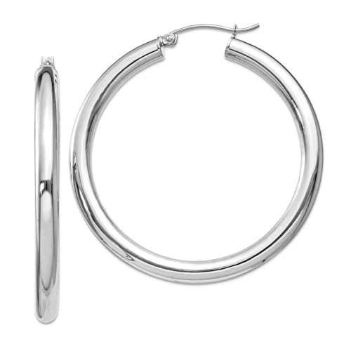 Ohrringe aus 925er-Sterlingsilber, poliert, hohl, Scharnierpfosten, 4 mm, runde Creolen, Maße: 47 x 44 mm breit, 4 mm dick, Schmuck für Damen Ohrringe aus 925er-Sterlingsilber, poliert, hohl, Scharnierpfosten, 4 mm, runde Creolen, Maße: 47 x 44 mm breit, 4 mm dick, Schmuck für Damen von JewelryWeb
