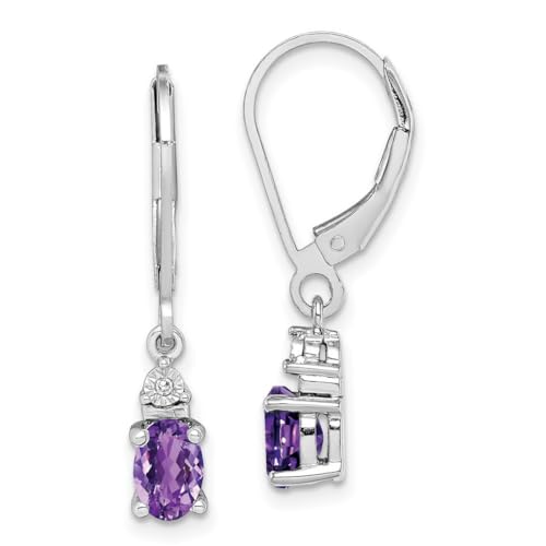 Ohrringe aus 925er-Sterlingsilber, poliert, mit Klappbügel, Diamant und Amethyst, 24 x 4 mm breit, baumelnde Ohrringe für Damen von JewelryWeb