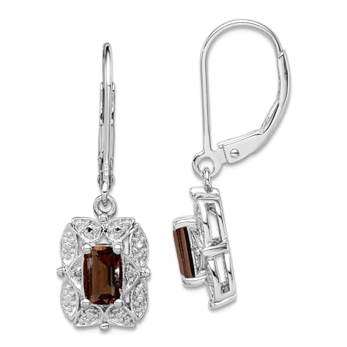 Ohrringe aus 925er-Sterlingsilber, poliert, mit Klappbügel, Diamant und Rauchquarz, 30 x 9 mm breit, baumelnde Ohrringe für Damen von JewelryWeb