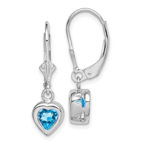 Ohrringe aus 925er-Sterlingsilber, poliert, offene Rückseite, 6 mm, Herzform, blauer Topas, Klappbügel, Maße: 25 x 7 mm breit, Schmuck für Damen, One Size, Edelstein Metall Blautopas Edelstein Metall, von JewelryWeb