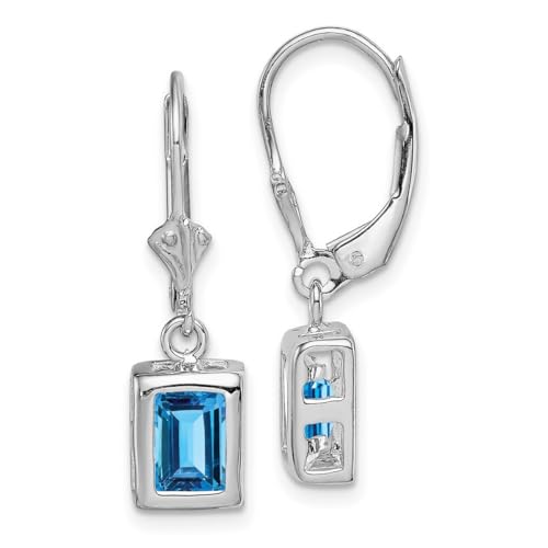 Ohrringe aus 925er-Sterlingsilber, poliert, offene Rückseite, 7 x 5 mm, blauer Topas, Smaragdschliff, Klappbügel, Maße: 26 x 7 mm breit, Schmuck für Damen, One Size, Edelstein Metall Blautopas von JewelryWeb