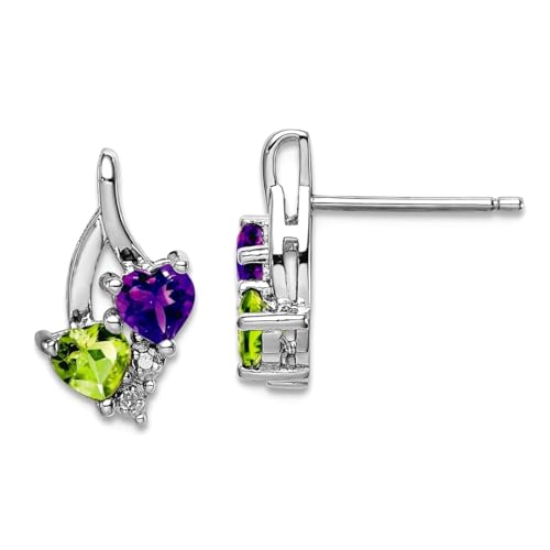 Ohrringe aus 925er-Sterlingsilber, poliert, offene Rückseite, Amethyst, Peridot, Diamant-Ohrringe, Maße: 14 x 8 mm breit, Schmuck für Damen von JewelryWeb