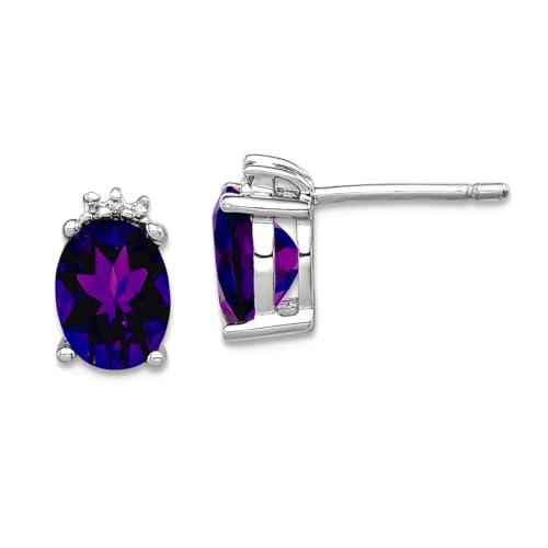 Ohrringe aus 925er-Sterlingsilber, poliert, offene Rückseite, Rhodium, ovaler Amethyst und Diamant, Maße: 10 x 6 mm breit, Schmuck für Damen von JewelryWeb