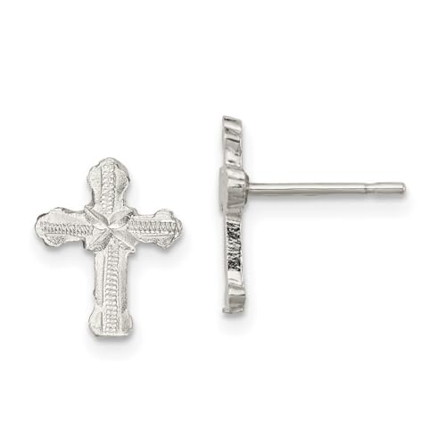 Ohrringe aus 925er Sterlingsilber, poliert, religiöser Glaube, Kreuz, Mini für Jungen oder Mädchen, Maße: 12 x 9 mm breit, One Size, Metall Silber Sterling Silber, Kein Edelstein von JewelryWeb