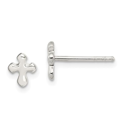 Ohrringe aus 925er-Sterlingsilber, poliert, religiöser Glaube, Kreuz-Ohrringe, Maße: 7 x 6 mm breit, Schmuck für Damen von JewelryWeb