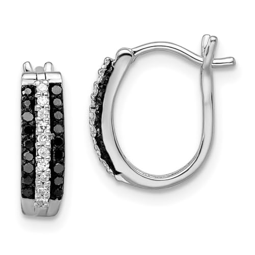 Ohrringe aus 925er-Sterlingsilber, polierte Krappenfassung, schwarze und weiße Diamant-Ohrringe, Maße: 13 x 4 mm breit, 2 mm dick, Schmuck für Damen, One Size, Diamant Edelstein Metall, Diamant von JewelryWeb