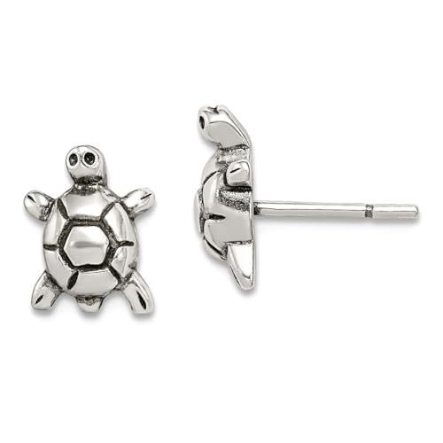 Ohrringe aus 925er-Sterlingsilber, polierte Schildkröten-Pfosten-Ohrringe, Maße: 11 x 8 mm breit, Schmuck für Damen von JewelryWeb