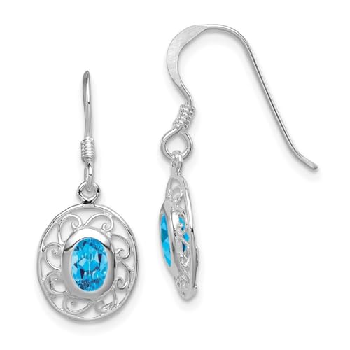 Ohrringe aus 925er-Sterlingsilber, polierter Schäferhaken, blauer Topas, ausgefallene lange Hängeohrringe, Maße: 27 x 10 mm breit, Schmuck für Damen, One Size, Edelstein Metall Blautopas Edelstein von JewelryWeb