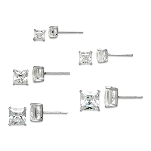 Ohrringe aus 925er-Sterlingsilber, polierter weißer Zirkonia, künstlicher Diamant, 7 x 7 mm breit, Schmuck für Damen von JewelryWeb