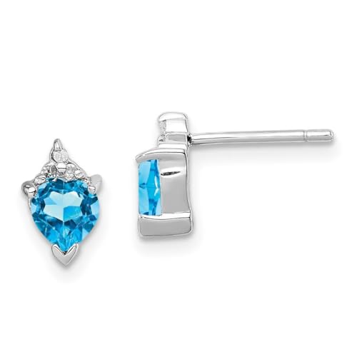 Ohrringe aus 925er-Sterlingsilber, poliertes Liebesherz, SW Blautopas und Diamant, 8 x 5 mm breit, Schmuck für Damen, Diamant von JewelryWeb