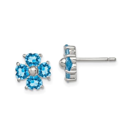 Ohrringe aus 925er-Sterlingsilber, poliertes Rhodium, schweizer Blautopas, 9 x 9 mm breit, Schmuck für Damen, One Size, Edelstein Metall Blautopas Edelstein Metall, Blautopas von JewelryWeb