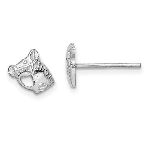 Ohrringe aus 925er-Sterlingsilber, rechtsbeschichtet, für Jungen oder Mädchen, polierte Pferdekopf-Ohrringe, Maße: 8 x 9 mm breit von JewelryWeb
